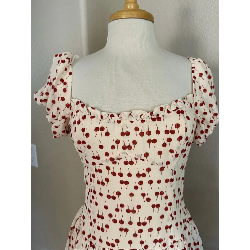 NWT Reformation x Anthropologie Womens Cherry Davonne Mini Dress Cream Sz 8 - Picture 6 of 16